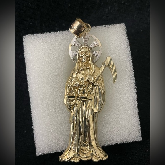 14k Gold Pendant Santa Muerte Figure Charm